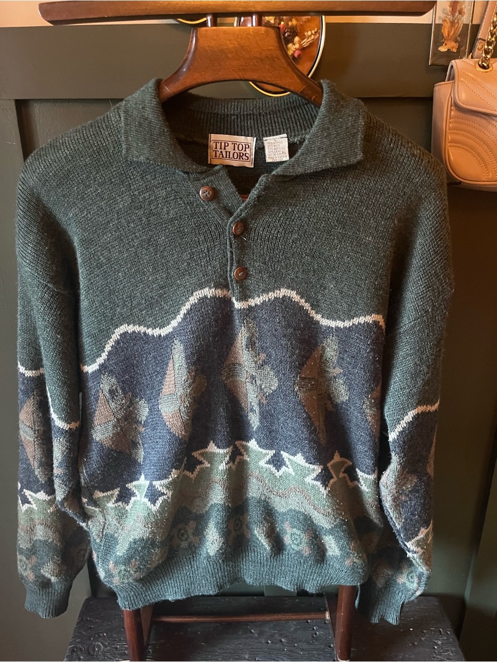 Men's Forest Green Patterned Sweater